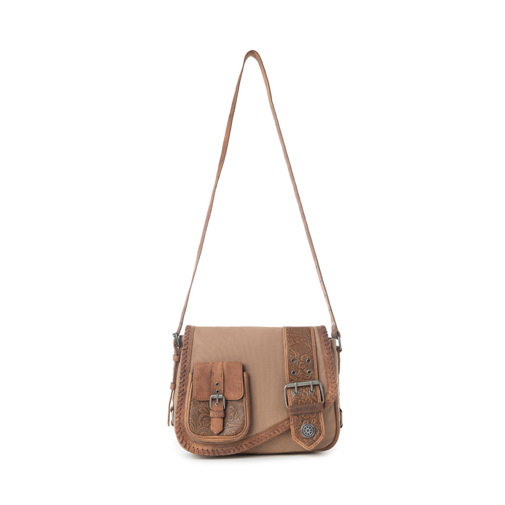 Myra Outlaw's Travels Leather Shoulder Bag in Burnt Sand