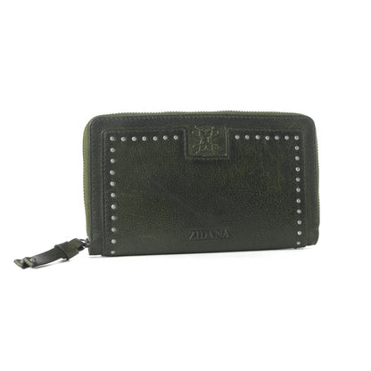 Myra Zidana Astra Studded Veg Tanned Leather Wallet in Velvet Moss