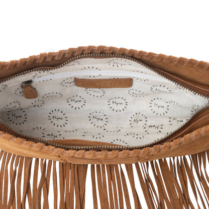 Myra Sierra Suede Fringed Leather Bag in Western Tan