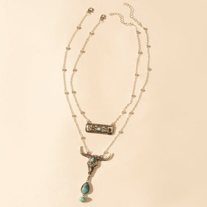 Myra Twin Horn Layered Necklace in Turquoise