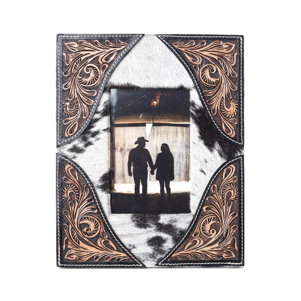 Myra Sequoia Whisper Handtooled Leather Photo Frame in Espresso Cream