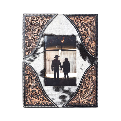 Myra Sequoia Whisper Handtooled Leather Photo Frame in Espresso Cream