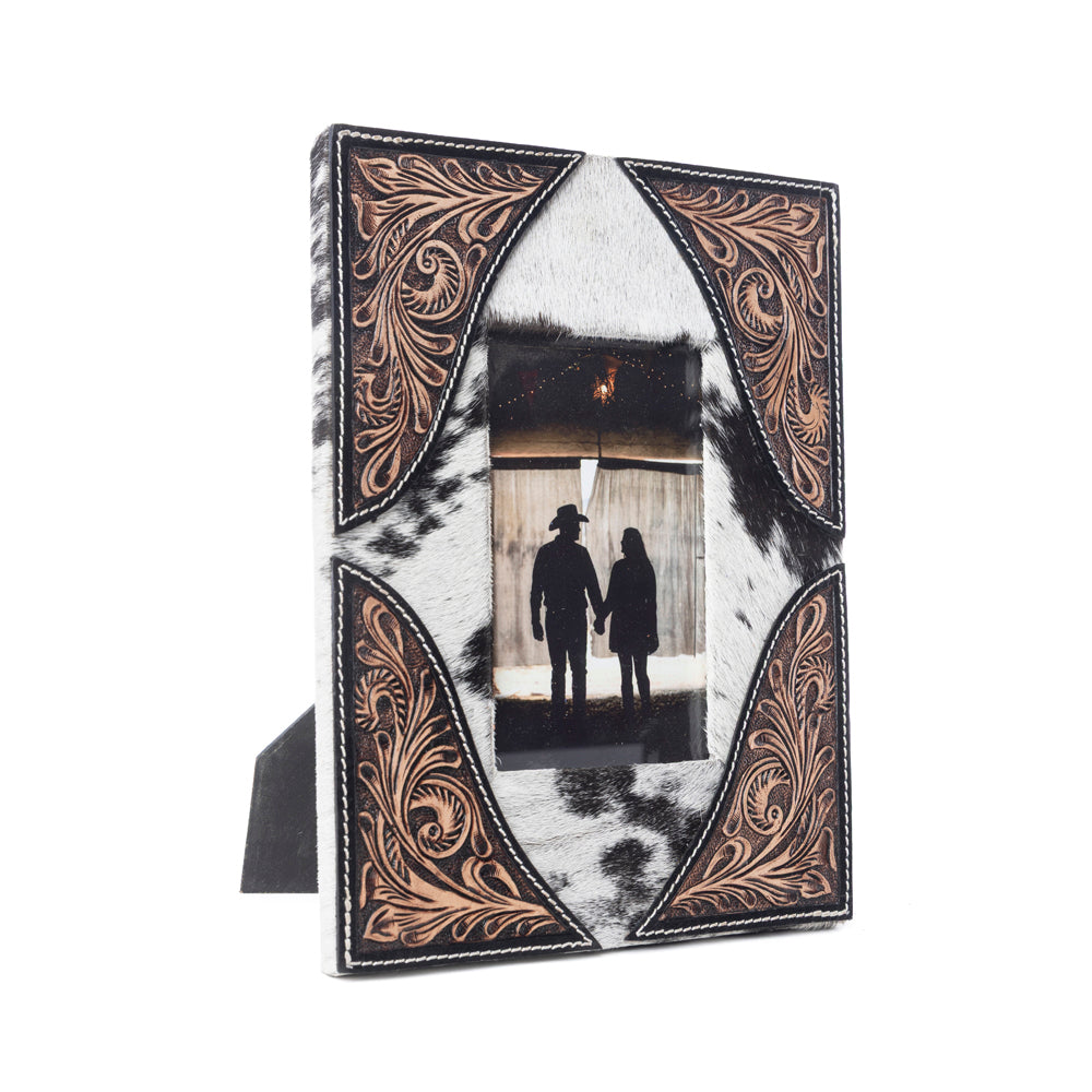 Myra Sequoia Whisper Handtooled Leather Photo Frame in Espresso Cream
