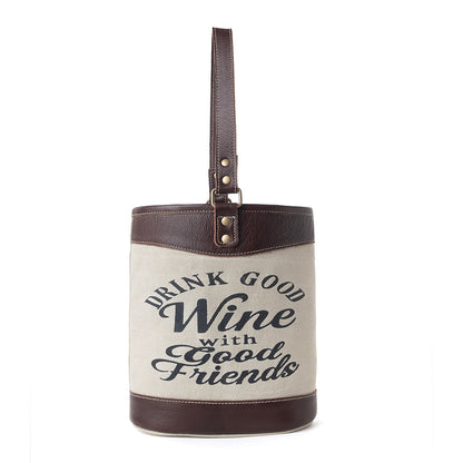 Myra Textura Cotton & Leather Wine Holder in Mocha Cream