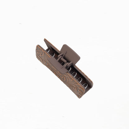 Myra Soilcrest Embossed Leather Hair Clip in Cedar Brown