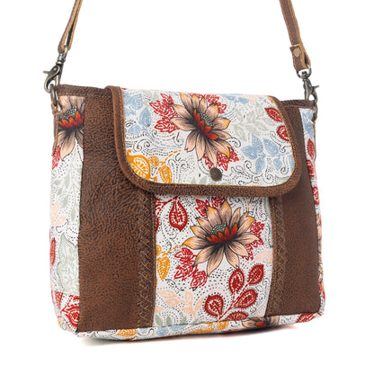 Myra Oakline Cotton & Leather Shoulder Bag in Powder Brown