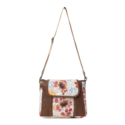 Myra Oakline Cotton & Leather Shoulder Bag in Powder Brown