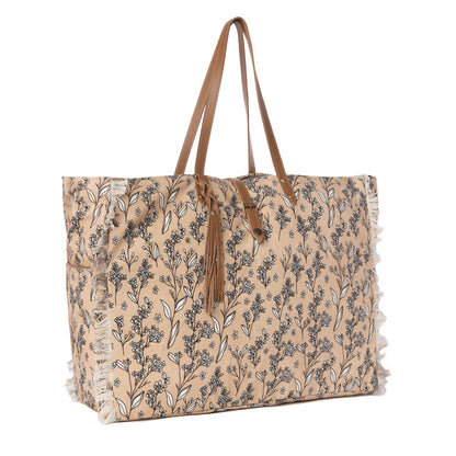 Myra Brookside Cotton & Leather Weekender Bag in Warm Tan