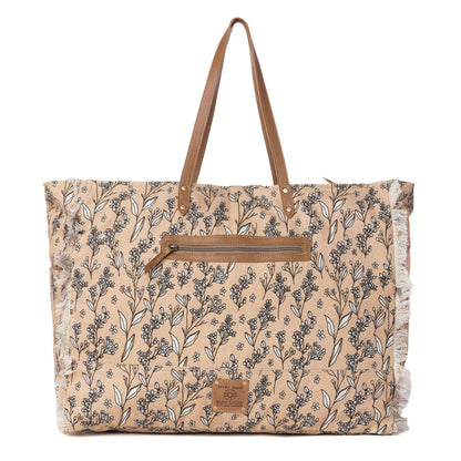 Myra Brookside Cotton & Leather Weekender Bag in Warm Tan