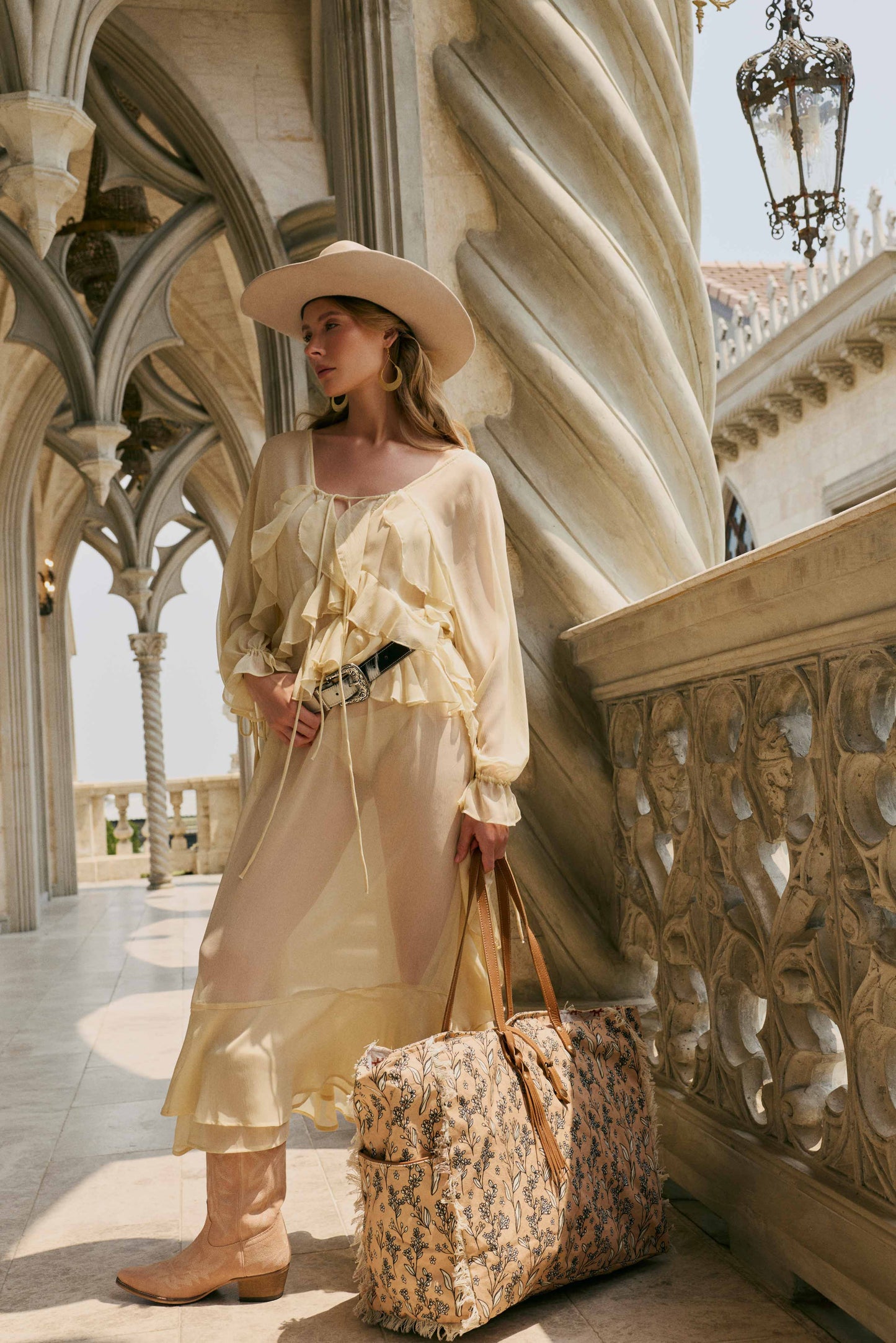 Myra Brookside Cotton & Leather Weekender Bag in Warm Tan