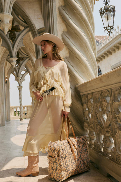Myra Brookside Cotton & Leather Weekender Bag in Warm Tan
