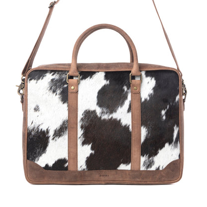 Myra Ironpeak Hairon Leather Laptop Bag in Coal Snow