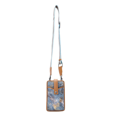 Myra Cedar Snake Print Leather Cell Phone Holder in Turquoise Sand