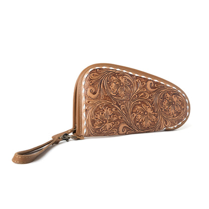 Myra Bronzefall Handtooled Leather Gun Case in Saddle Tan