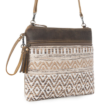 Myra Contentent Aztec Sling Bag for Women – Patterned Canvas, Brown Leather Trim, Crossbody for Everyday Western Look