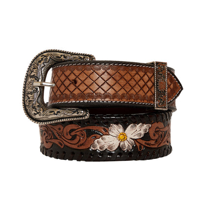 Checkered brown Hand-Tooled Leather Women's Belt
