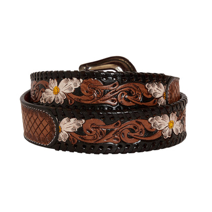 Checkered brown Hand-Tooled Leather Women's Belt