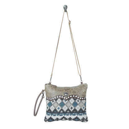 Myra Tincture Embossed Leather Crossbody Bag for Women Aztec Pattern, Adjustable Strap for Rodeo Style