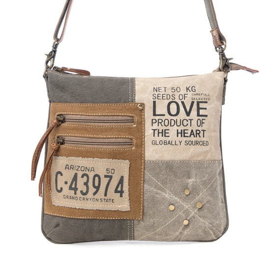 Myra Seeds of Love Crossbody Bag - Vintage Patch Leather Shoulder Bag with Zippered Pockets for Western Style