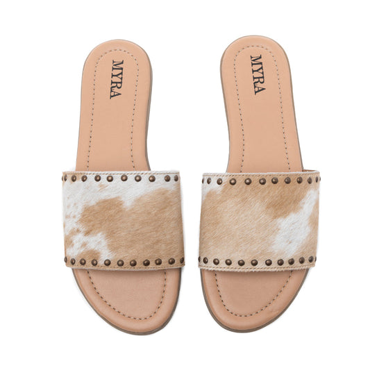 Myra Lettie Ridge Light Hair-On Leather Flip Flops for Women - Western Slide Sandals with Soft Sole for Casual Comfort