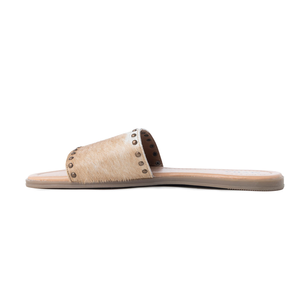Myra Lettie Ridge Light Hair-On Leather Flip Flops for Women - Western Slide Sandals with Soft Sole for Casual Comfort