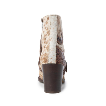 Myra Goldie Hairon Leather Boots for Women - Ankle Boots with Handtooled Leather Accents & Block Heels for Carnival Fun