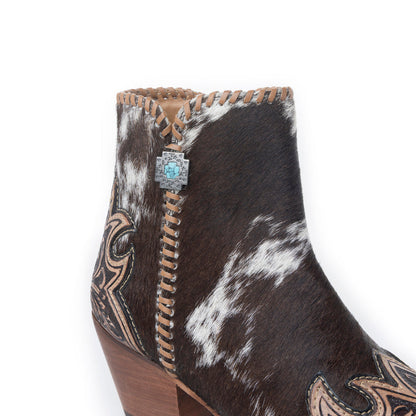 Myra Margie Leather Boots for Women - Hairon Ankle Boots with Handtooled Leather Details for Carnival Sundowns