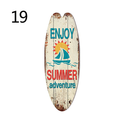 Vintage Wooden Printed Door Sign Sea Surfboard Summer Beach Ocean