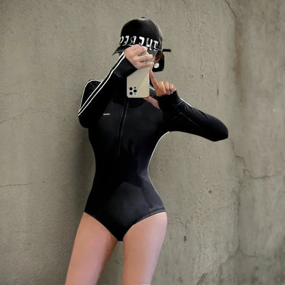 Long Sleeve Swimsuit Women Full Body Wetsuit Front Zip One Piece