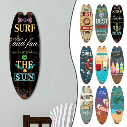 Vintage Wooden Printed Door Sign Sea Surfboard Summer Beach Ocean