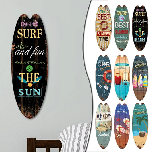 Vintage Wooden Printed Door Sign Sea Surfboard Summer Beach Ocean
