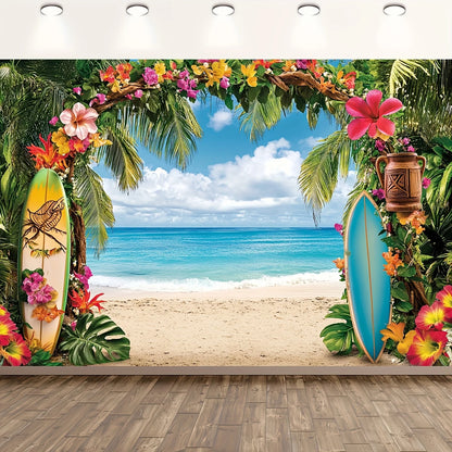 Hawaiian Beach background banner - tropical flowers, including palm