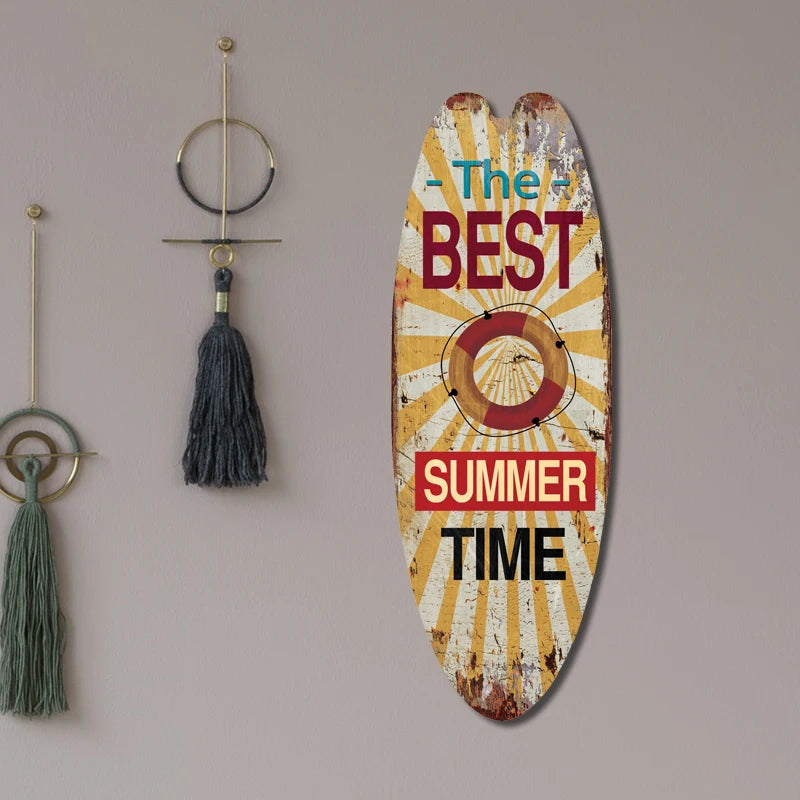 Vintage Wooden Printed Door Sign Sea Surfboard Summer Beach Ocean