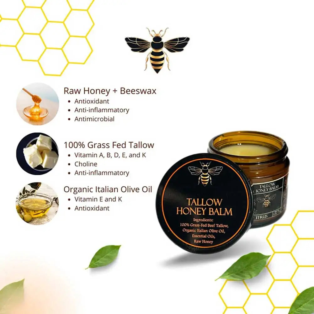 Organic Grass Fed Beef Tallow Balm With Raw Honey Moisturizing Cream