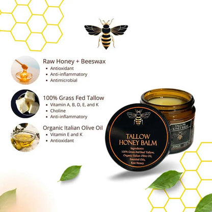 Organic Grass Fed Beef Tallow Balm With Raw Honey Moisturizing Cream