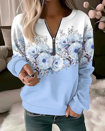 Floral Oversized Zip-Up Hoodie for Women