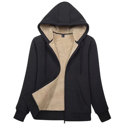 Sherpa-Lined Fleece Zip-Up Hoodie Jacket Women