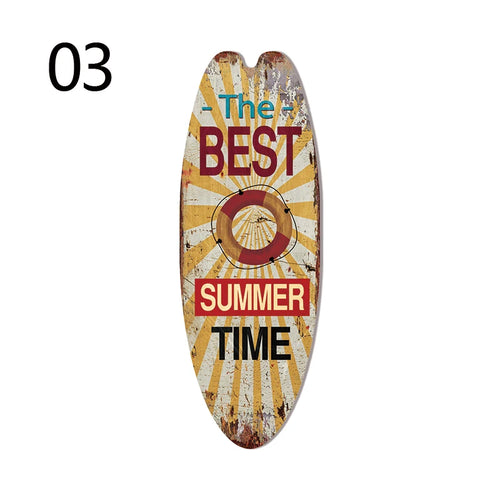 Vintage Wooden Printed Door Sign Sea Surfboard Summer Beach Ocean