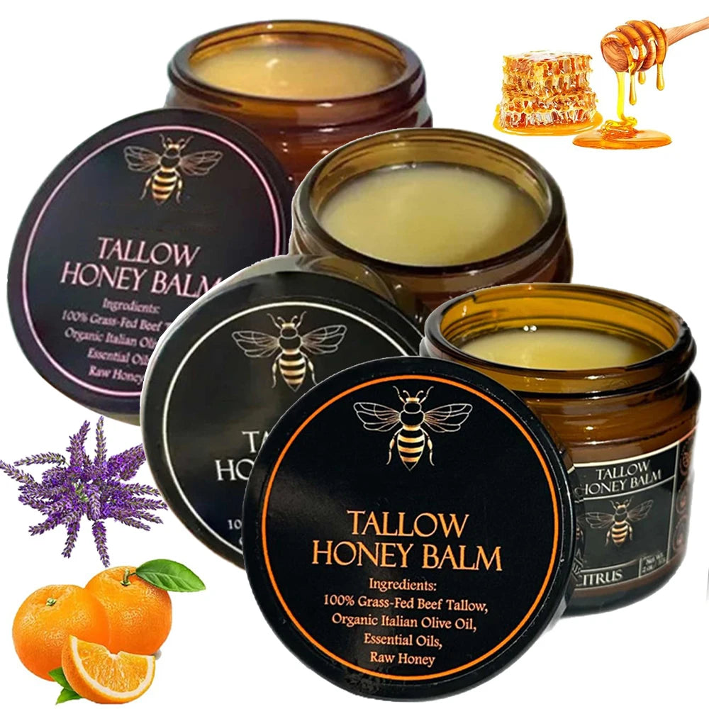Organic Grass Fed Beef Tallow Balm With Raw Honey Moisturizing Cream