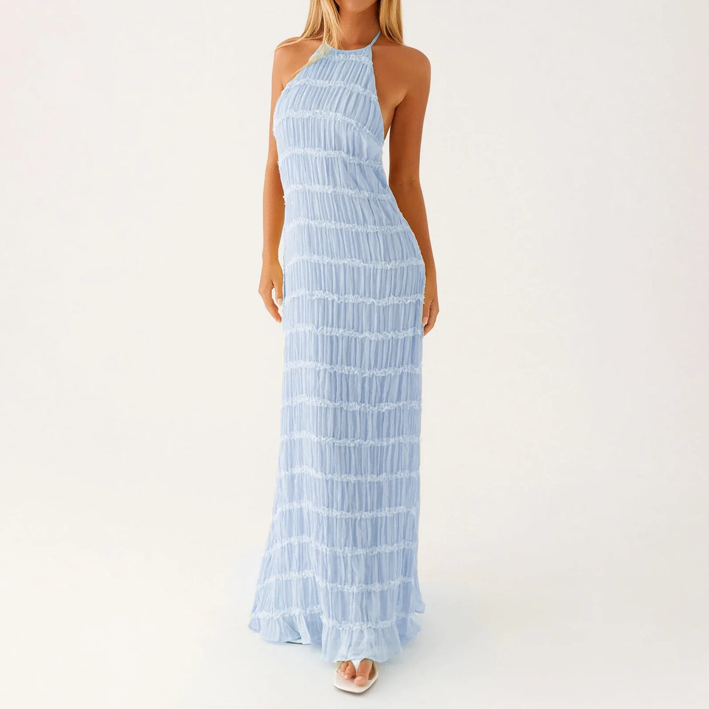 Women Ruched Cocktail Dress Elegant Party Bodycon Dresses Female Long Dress Summer Sleeveless Backless Solid Dress Vestidos