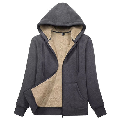 Sherpa-Lined Fleece Zip-Up Hoodie Jacket Women
