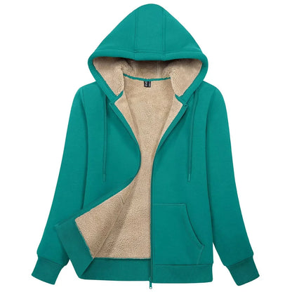 Sherpa-Lined Fleece Zip-Up Hoodie Jacket Women