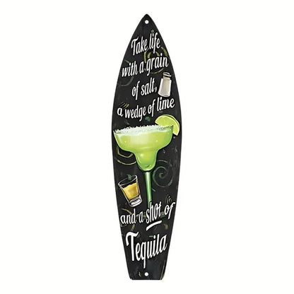Tiki Bar Surfboard Wooden Sign Beach Themed Decor Decorative Wall Sign