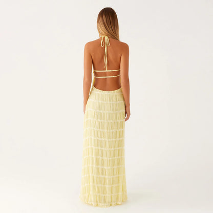 Women Ruched Cocktail Dress Elegant Party Bodycon Dresses Female Long Dress Summer Sleeveless Backless Solid Dress Vestidos