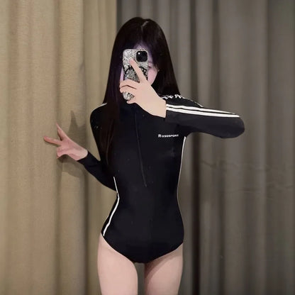 Long Sleeve Swimsuit Women Full Body Wetsuit Front Zip One Piece