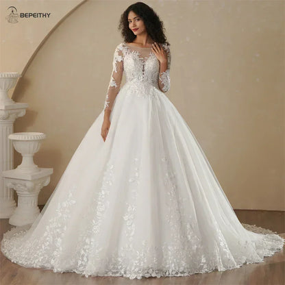 Boho Champagne Wedding Dress | Custom A-Line Bridal Gown -femstylo