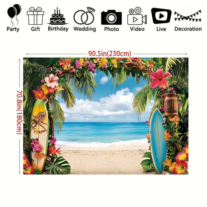 Hawaiian Beach background banner - tropical flowers, including palm