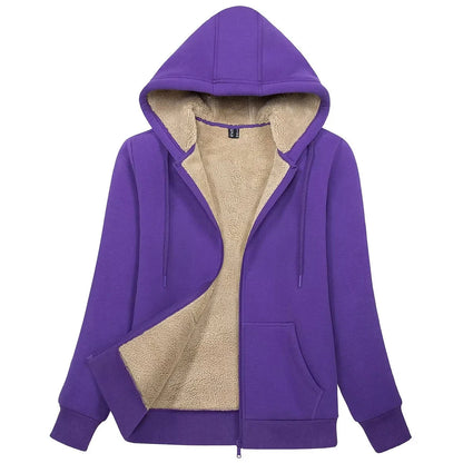 Sherpa-Lined Fleece Zip-Up Hoodie Jacket Women