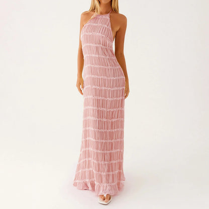Women Ruched Cocktail Dress Elegant Party Bodycon Dresses Female Long Dress Summer Sleeveless Backless Solid Dress Vestidos