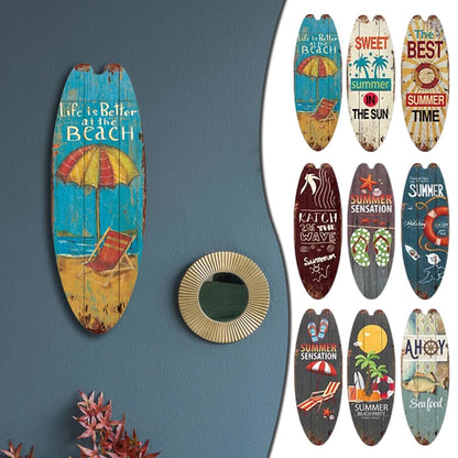 Vintage Wooden Printed Door Sign Sea Surfboard Summer Beach Ocean